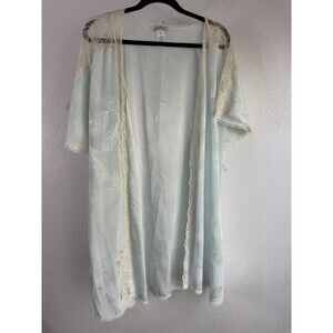 Lily of France Sleepwear Vintage Romantic Baby Blue Feather Design Cream Lace